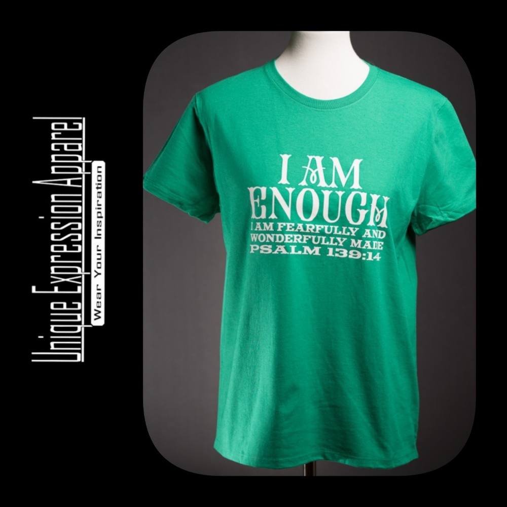 "I Am Enough" casual green graphic tee